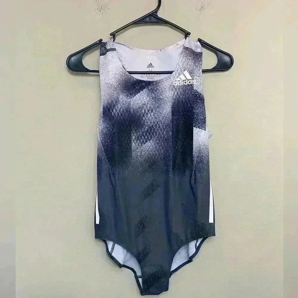 ADIDAS Adizero Climachill Dark Grey Black White Running Leotard Womens Sz M